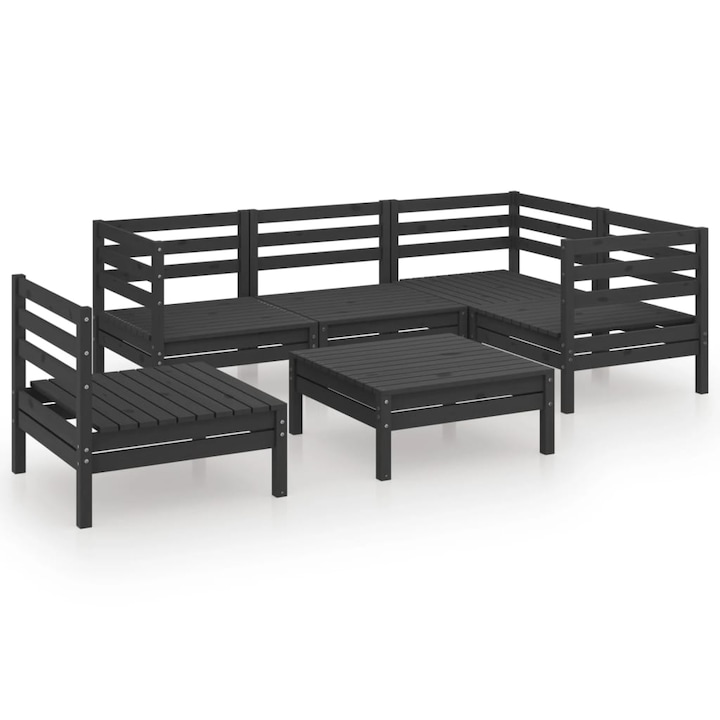 Set mobilier de gradina cu 2 canapele de mijloc, vidaXL, Lemn, 63,5 x 63,5 x 62,5 cm, Negru