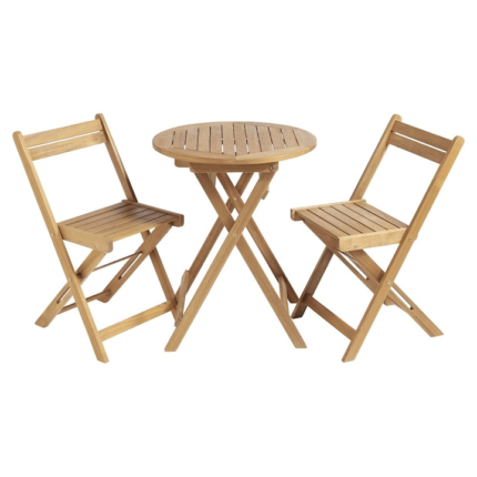 Set mobilier pentru balcon Bali, 3 piese, lemn de Acacia, bej, masa 60x73cm, scaun 48.5x42x77 cm