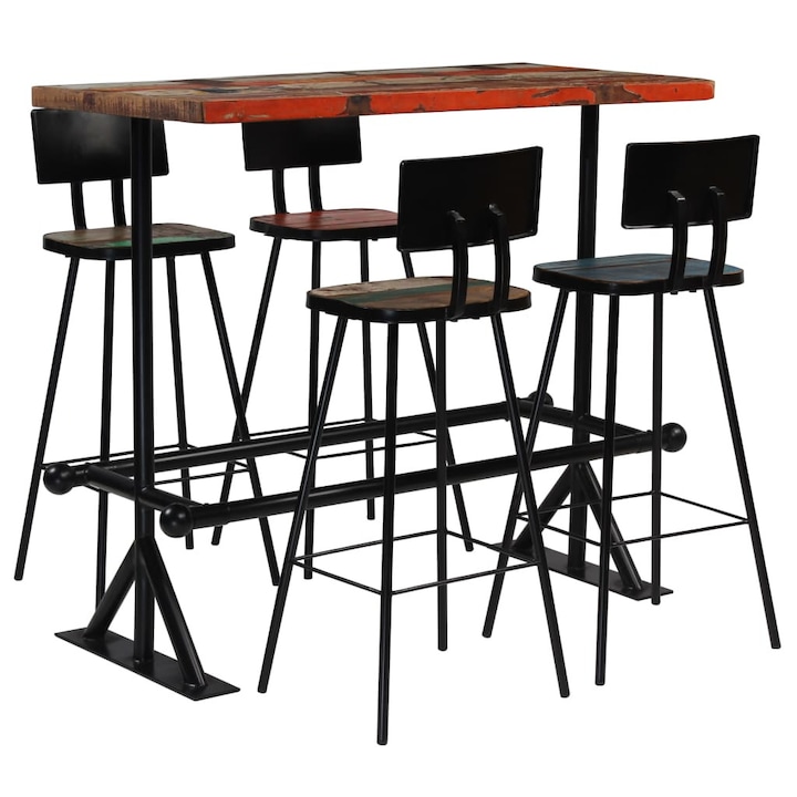 Set mobilier de bar, 5 piese, de exterior, vidaXL, Lemn masiv reciclat, Maro, 120 x 60 x 107 cm