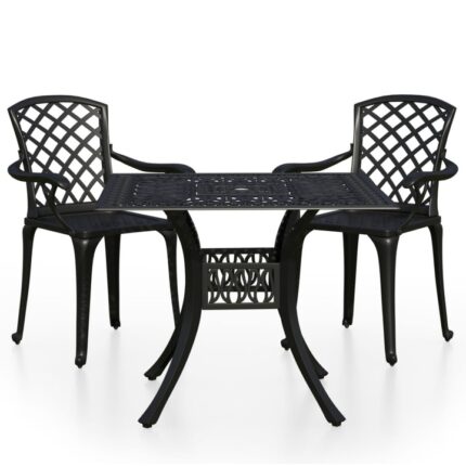 Set mobila bistro de exterior cu 3 piese, vidaXL, Aluminiu, 90 x 90 x 73 cm, Negru
