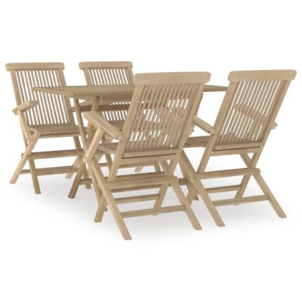 Set mobilier de gradina vidaXL, 5 piese, gri, lemn masiv de tec, 29.52 kg