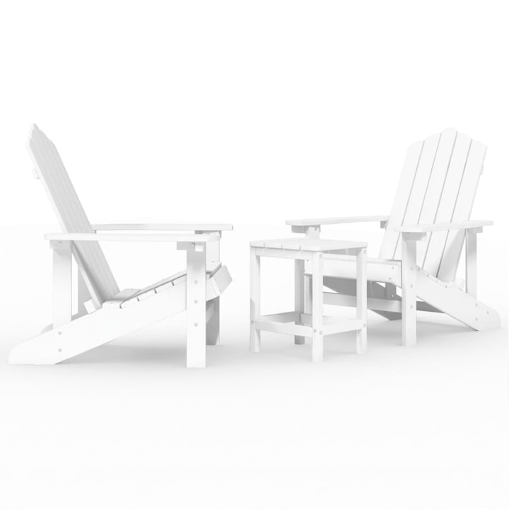 Scaune de gradina Adirondack cu masa vidaXL, 38 x 38 x 46 cm, alb, HDPE