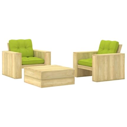 Set mobilier de gradina cu perne vidaXL, 3 piese, 89 x 76 x 76 cm, lemn de pin tratat,73.3 kg