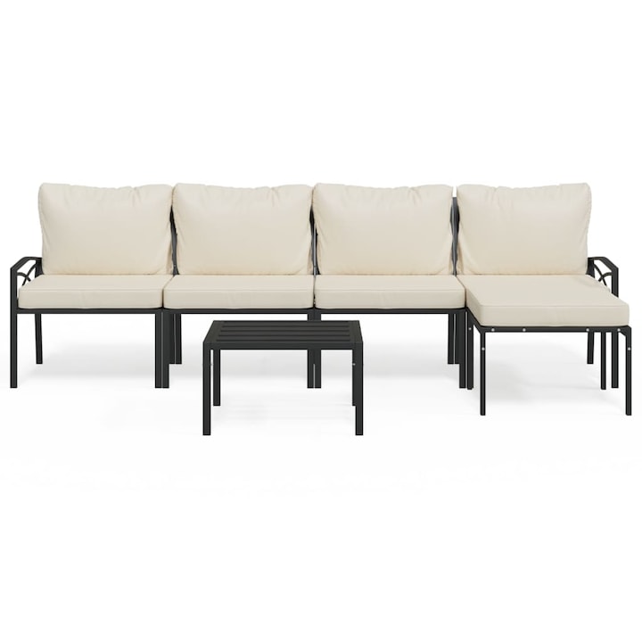 Set mobilier de gradina cu perne nisipii vidaXL, 6 piese, otel, 42.3 kg