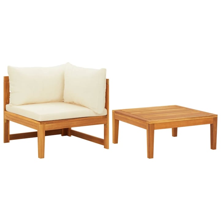 Set 2 mobilier de gradina, vidaXL, Lemn de acacia, 66 x 66 x 60 cm, Alb