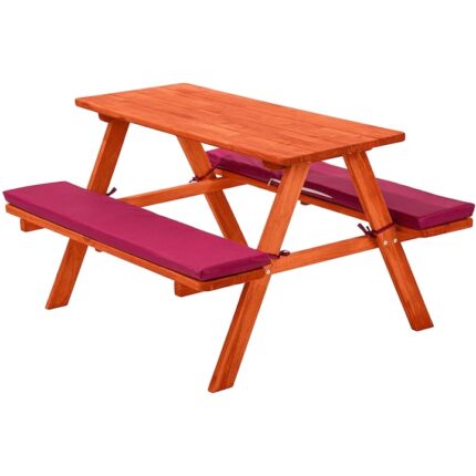 Set Gradina GINGER HOME, Masa de Picnic Copii, Banci si Perne Moale, Lemn, 89x79x50 cm