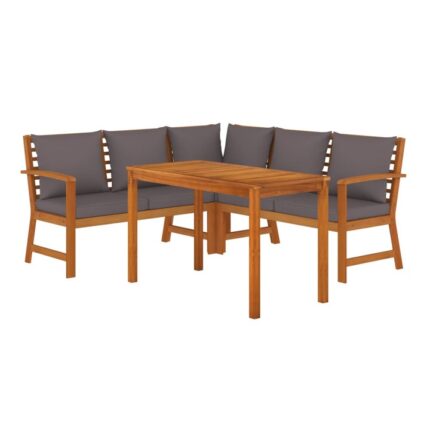 Set mobilier de gradina cu perne vidaXL, 4 piese, lemn masiv de acacia, 114,5 x 60,5 x 81 cm, 42.58 kg