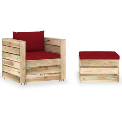 Set mobilier de gradina cu perne, 2 piese, lemn verde tratat