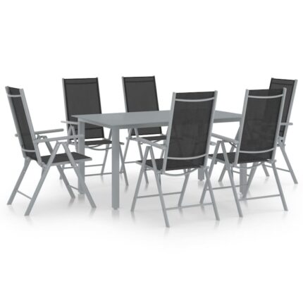 Set mobilier de gradina, 7 piese, argintiu si negru, aluminiu