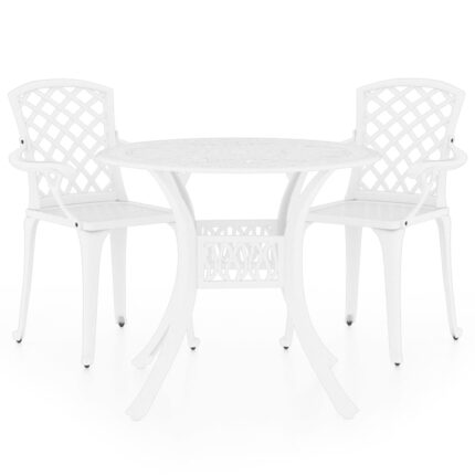 Set mobilier bistro de gradina cu 3 piese din aluminiu turnat vidaXL, Aluminiu, 61 x 60 x 93 cm, Alb