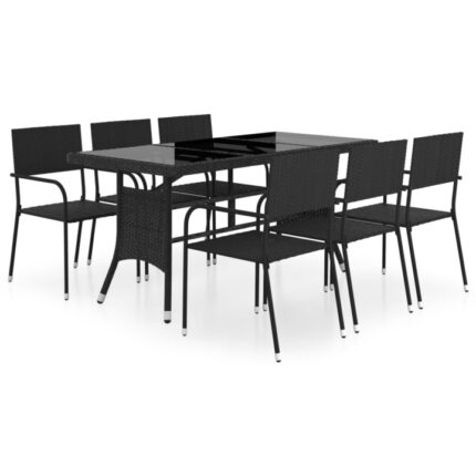 Set mobilier de gradina vidaXL, 7 piese, negru, poli ratan, 40.2 Kg, 74 x 80 x 170 cm