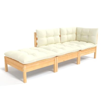 Set mobilier de gradina vidaXL, Lemn, 63.5 x 63.5 x 62.5 cm, Crem, 3 piese
