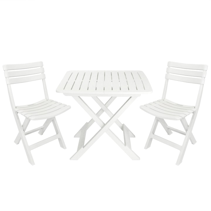 Set mobilier de gradina cu 3 piese, vidaXL, Plastic, Alb