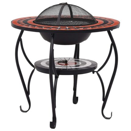 Masa cu vatra de foc vidaXL, mozaic, caramiziu si alb, 68 cm, ceramica