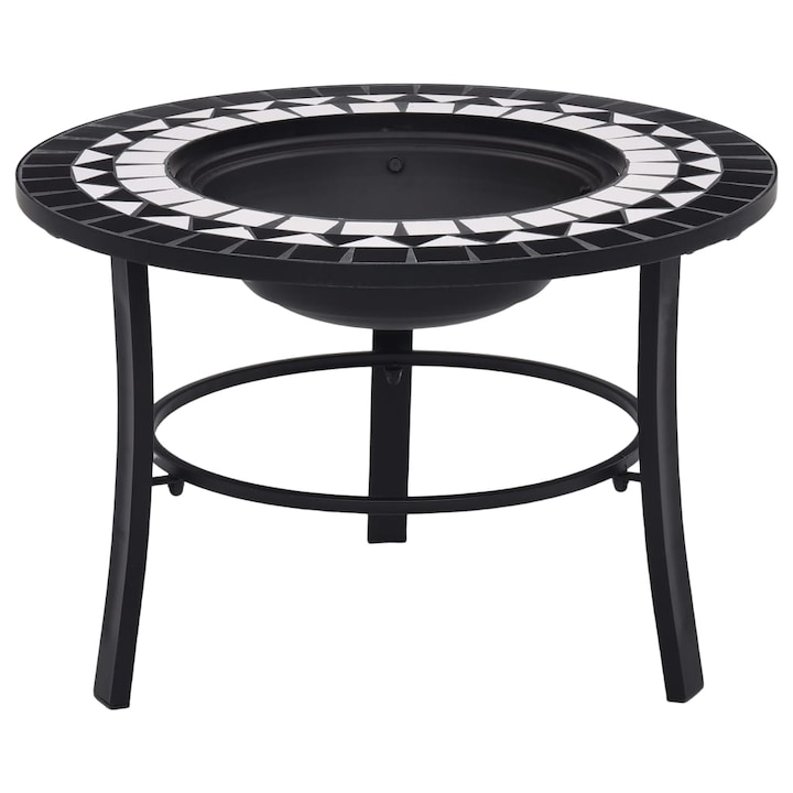 Vatra de foc cu mozaic vidaXL, negru si alb, 68 cm, ceramica