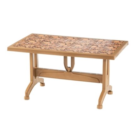 Masa fixa 4-6 persoane, pentru gradina/terasa STYLE, fabricata din polipropilena Bej cu model imprimat, rezistenta la UV, dimensiuni 140 x 80 x 75 cm