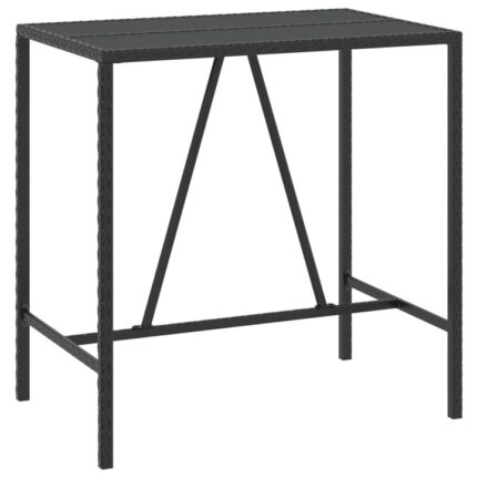 Masa de bar/terasa, VidaXL, Otel/Ratan/Sticla, 110x70x110 cm, Negru