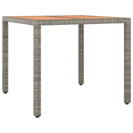 Masa gradina blat din lemn vidaXL, gri, poliratan/ lemn masiv acacia, 12.6 kg