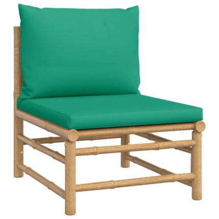 Canapea de mijloc pentru gradina vidaXL, perne verzi, bambus, 55 x 69 x 65 cm
