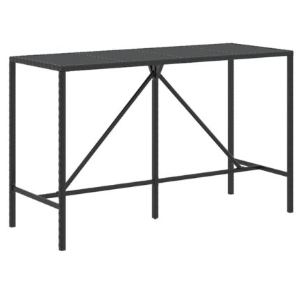 Masa de bar cu blat din sticla, vidaXL, Poliratan/Otel/Sticla,180x70x110 cm, 21.2 kg, Negru