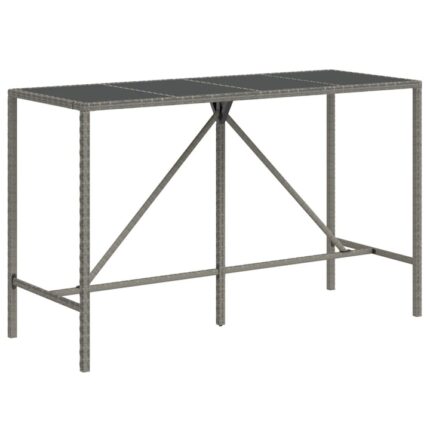 Masa de bar cu blat din sticla vidaXL, gri, 180x70x110 cm, poliratan, 21 kg