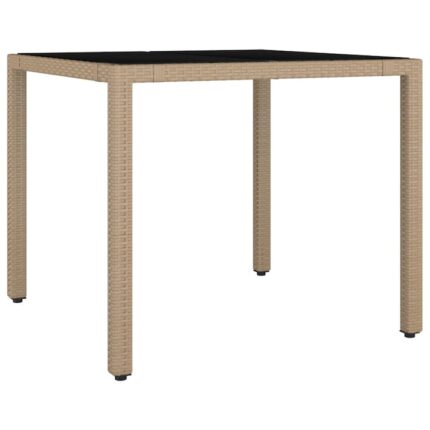 Masa de gradina cu blat sticla vidaXL, bej, poliratan/sticla securiz, 90 x 90 x 75 cm, 12 kg