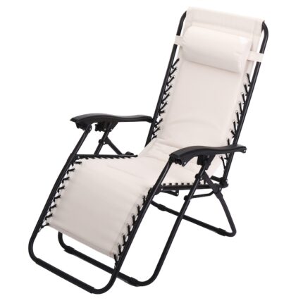 Sezlong/Scaun pliant plaja/gradina/terasa Kring Siesta, gravitatie zero, cu tetiera, 165x65x113 cm, bej