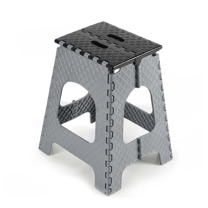 Taburet pliabil pentru bucatarie, baie, camping si pescuit, inaltime 44x24x27 cm gri