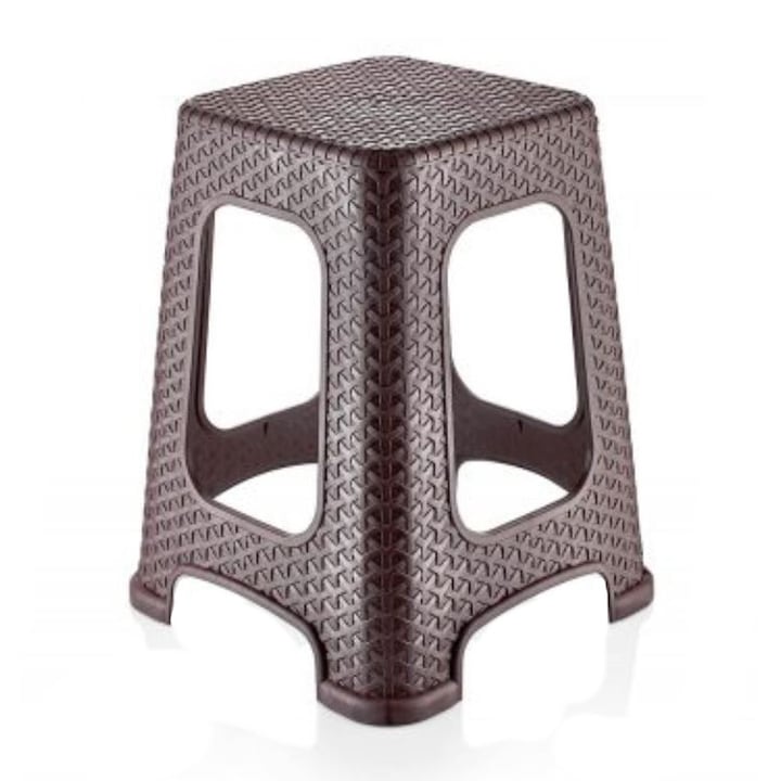 Taburet , tip rattan, plastic , maro, 46 cm inaltime