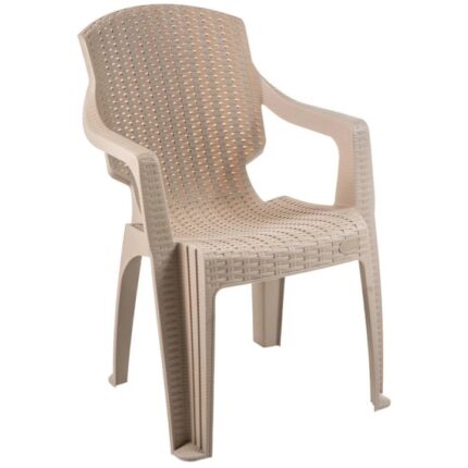Scaun de gradina si terasa, material polipropilena, model impletitura ratan, culoarea crem