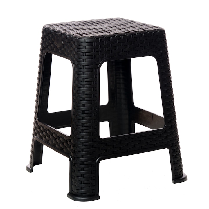 Taburet plastic, tip rattan, culoare maro