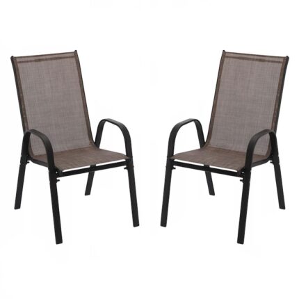 Set 2 scaune de gradina cu cadru metalic, stivuibile, 55x72x96cm, maro