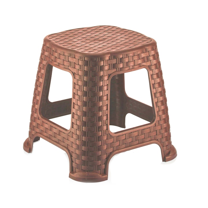 Taburet , tip rattan, plastic , maro, 34 cm inaltime