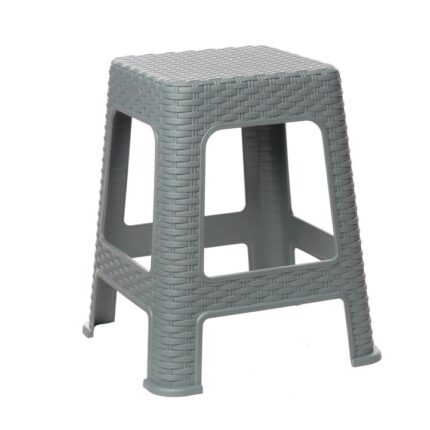 Taburet, plastic, tip rattan, culoare gri, 46 cm