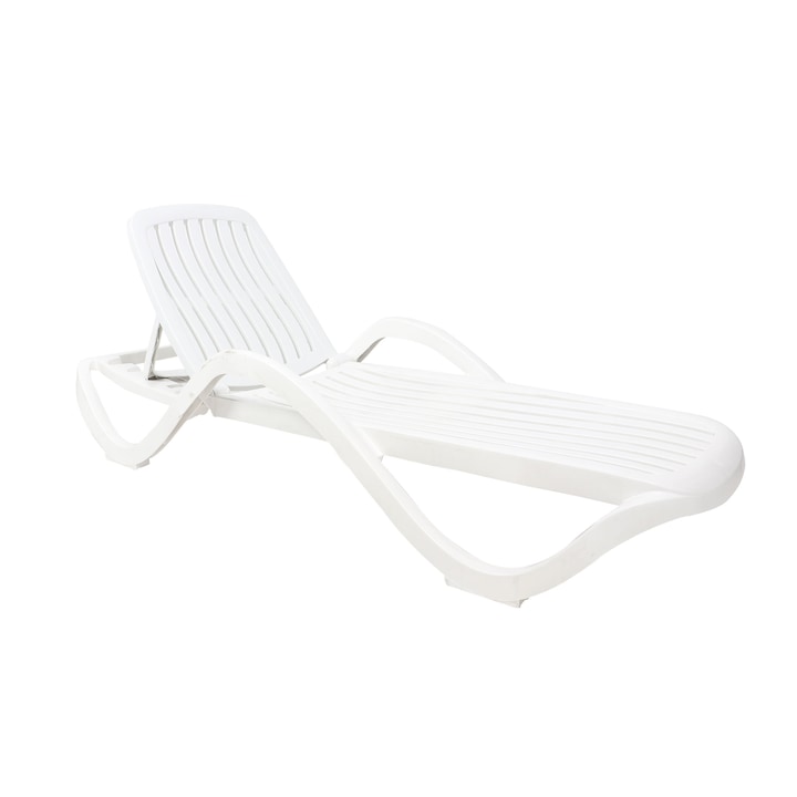 Sezlong de plaja din plastic, alb, 191 x 70.5 cm