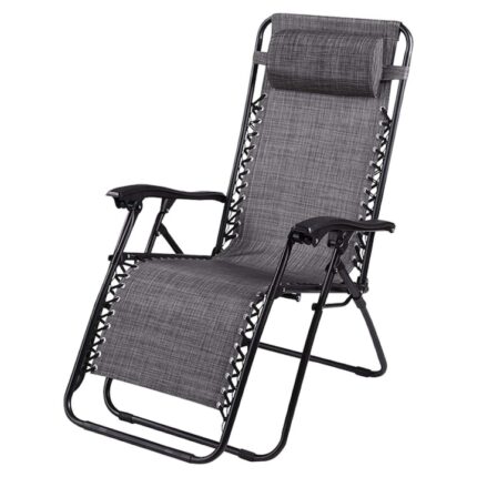 Scaun pliant, gravitatie zero, gradina/terasa/plaja Homedecor, cu tetiera 175x65x110 cm, culoare gri