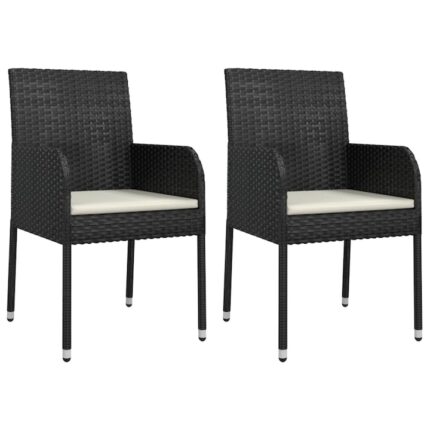 Set 2 Scaune de Gradina Zakito Europe, Poliratan, cu Pernute, Negru/Crem, 48x55x88cm