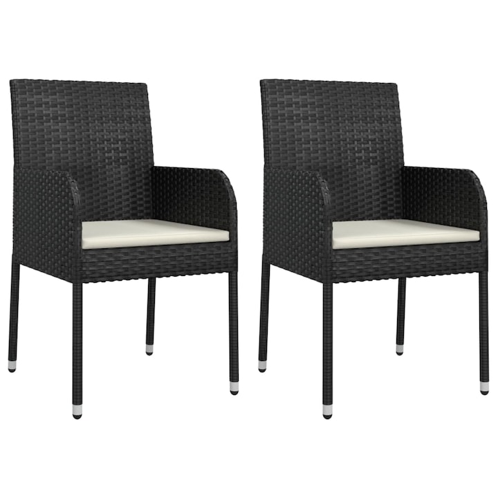cu Pernute Set 2 Scaune de Gradina Zakito Europe, Poliratan, cu Pernute, Negru/Crem, 48x55x88cm