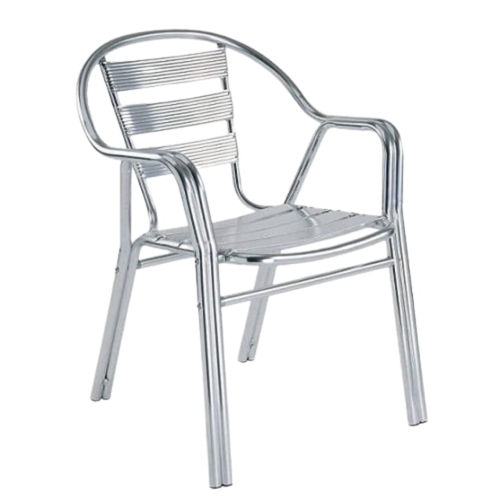 Scaun DacEnergy©, din teava de aluminiu, stivuibil, rezistent la apa, intretinere usoara, cu picioare tubulare duble, interior / exterior, 56 x 60 x 79 cm, gri
