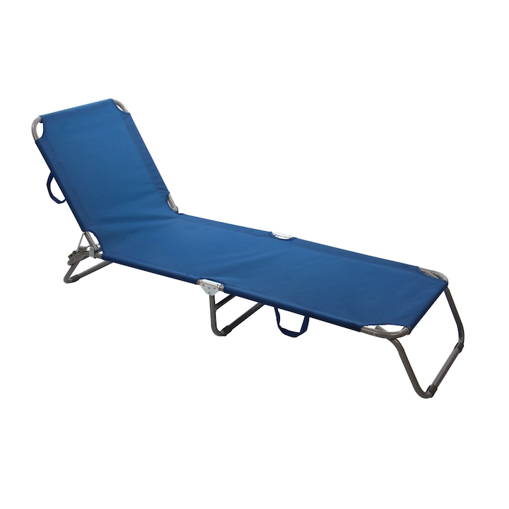albastru Sezlong pliabil cu structura metalica in culoare gri, Lungime 190 cm x Latime 56 cm x Inaltime 27 cm, albastru