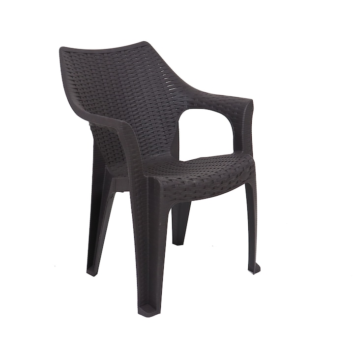 Scaun de gradina DacEnergy©, material plastic, dimensiuni 61x60x81cm, rezistent la umezeala si uv, culoare maro