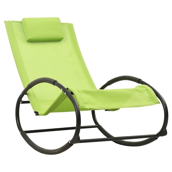 Sezlong de plaja cu perna vidaXL, verde, otel si textilena, 105,5 x 62 x 91,5 cm