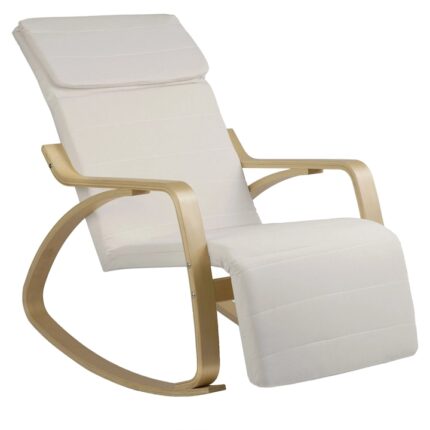 Scaun balansoar pentru gradina Sofotel, cadru de lemn, perne din bumbac, suport pentru picioare reglabil, bej, 136 x 93 cm