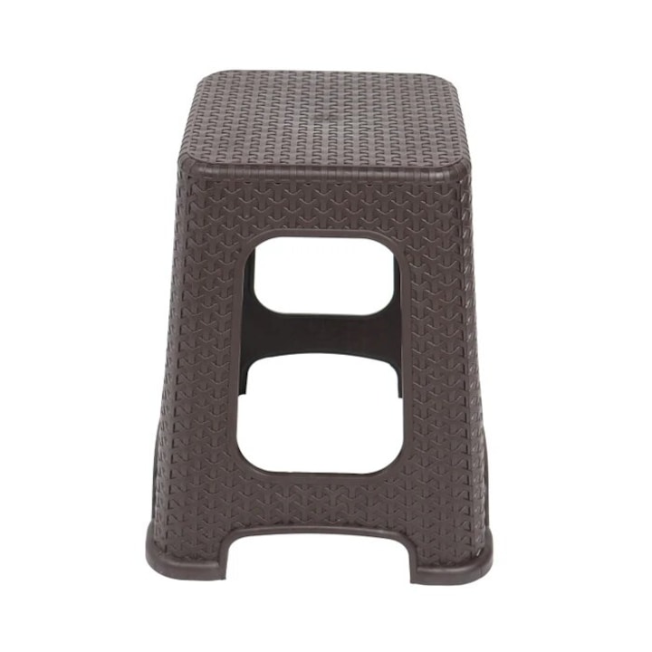 Taburet de gradina, terasa, plastic, cu design de ratan culoare maro inchis, 38 x 38 x 46 cm