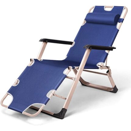 Sezlong de gradina pliabil, confortabil, Zola®, cu perna, cadru metalic, greutate suportata 140 kg, bleumarin