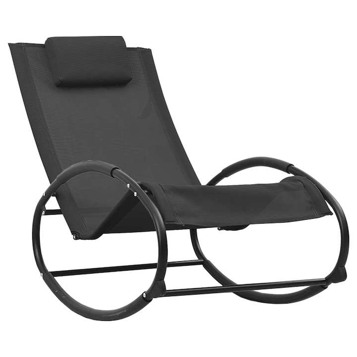 Sezlong de plaja cu perna vidaXL, negru, otel si textilena, 105,5 x 62 x 91,5 cm