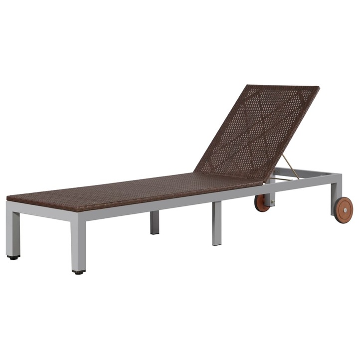 Sezlong din poliratan si cadru de otel, vidaXL, Maro, 207 x 70 x 88 cm