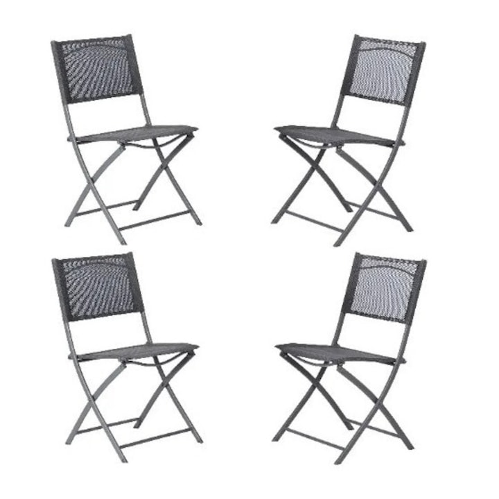 metal Set 4 Scaune Pliabile gradina / terasa / balcon, Gri, metal, 46.5 x 84.5 x 50 cm