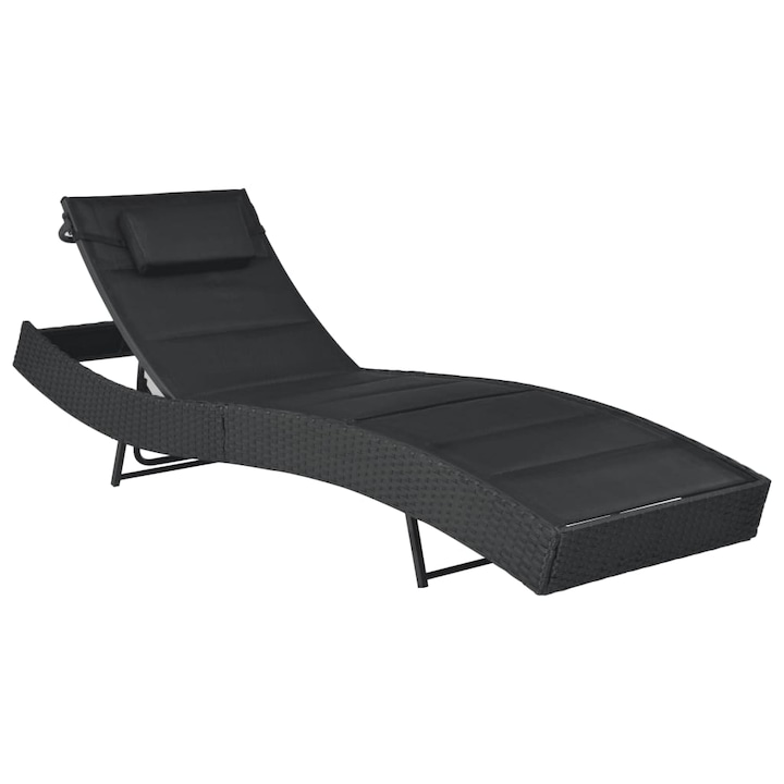 Sezlong de plaja reglabil, vidaXL, Negru, Ratan, 213 x 70 x (40-91,5) cm