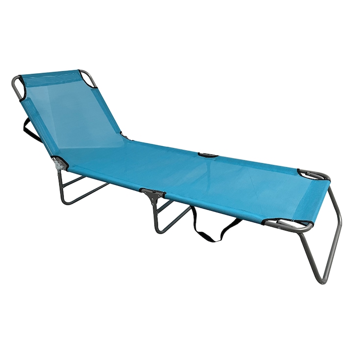 Sezlong de gradina, terasa, piscina, balcon, albastru, gri, pliabil, 5 pozitii de inclinare a spatarului, 58x182x30/79 cm, Bortis
